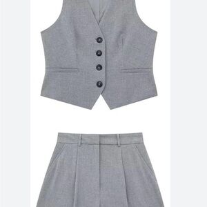 Gray Tailored Vest and Pleated Shorts Set